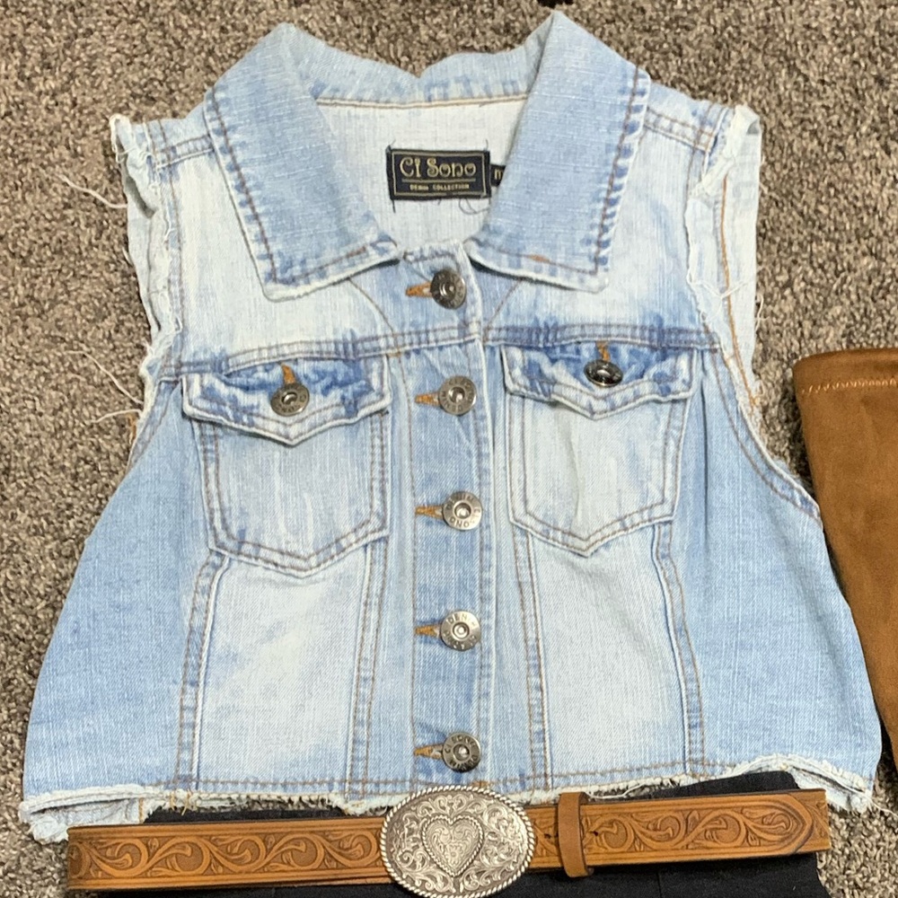 Ci Sono Light Blue Denim Vest with Silver Accents